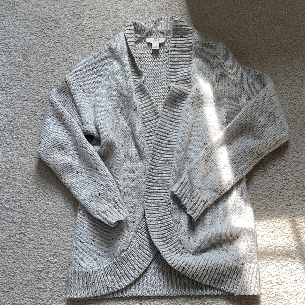 LOFT Cream Speckled Open-Front Cardigan